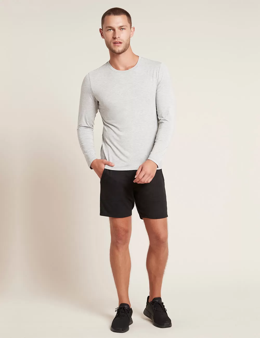 Men's Long Sleeve Crew Neck T-Shirt - Light Grey Marl