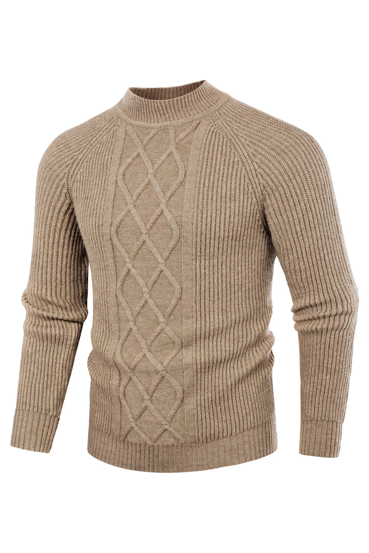 Men's Mock Neck Sweater Casual Cable Twisted Knitted Pullover Sweaters