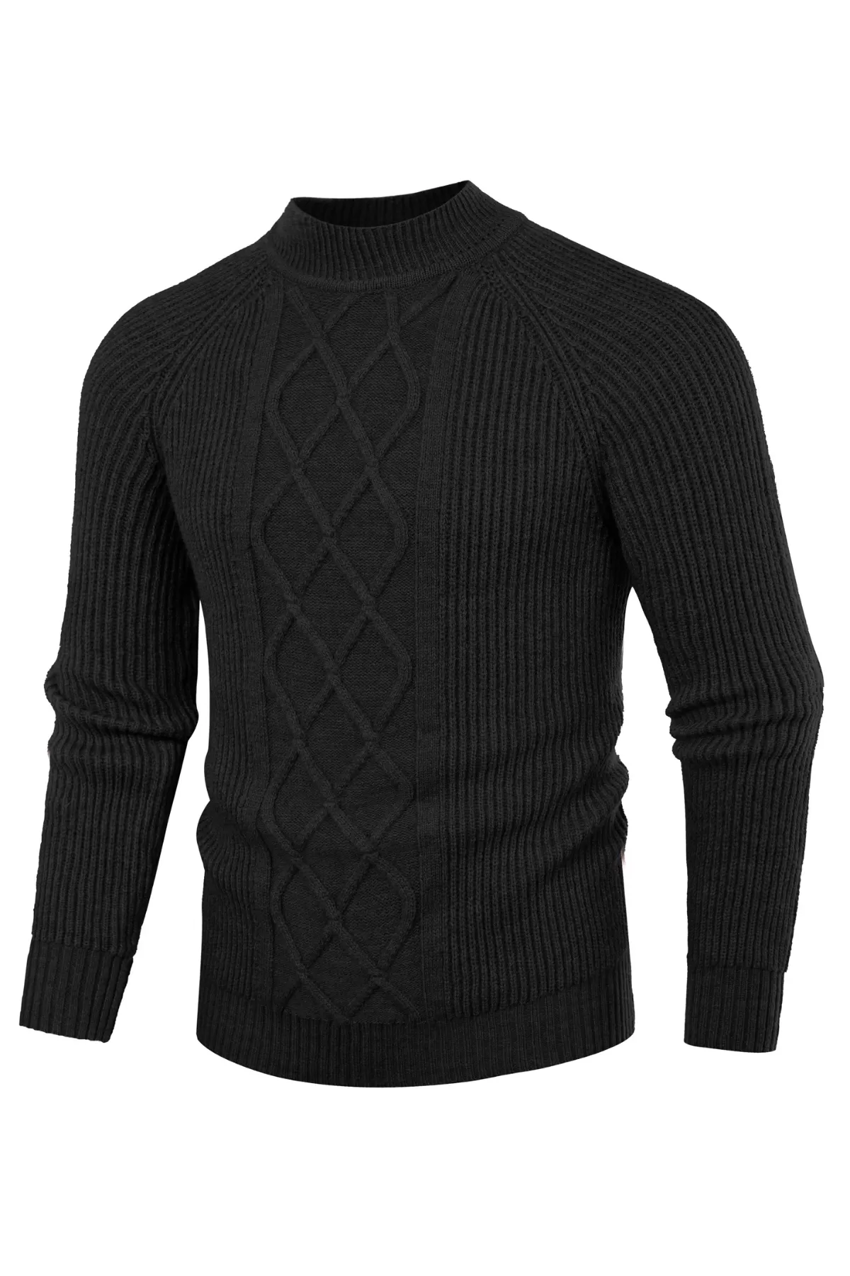 Men's Mock Neck Sweater Casual Cable Twisted Knitted Pullover Sweaters