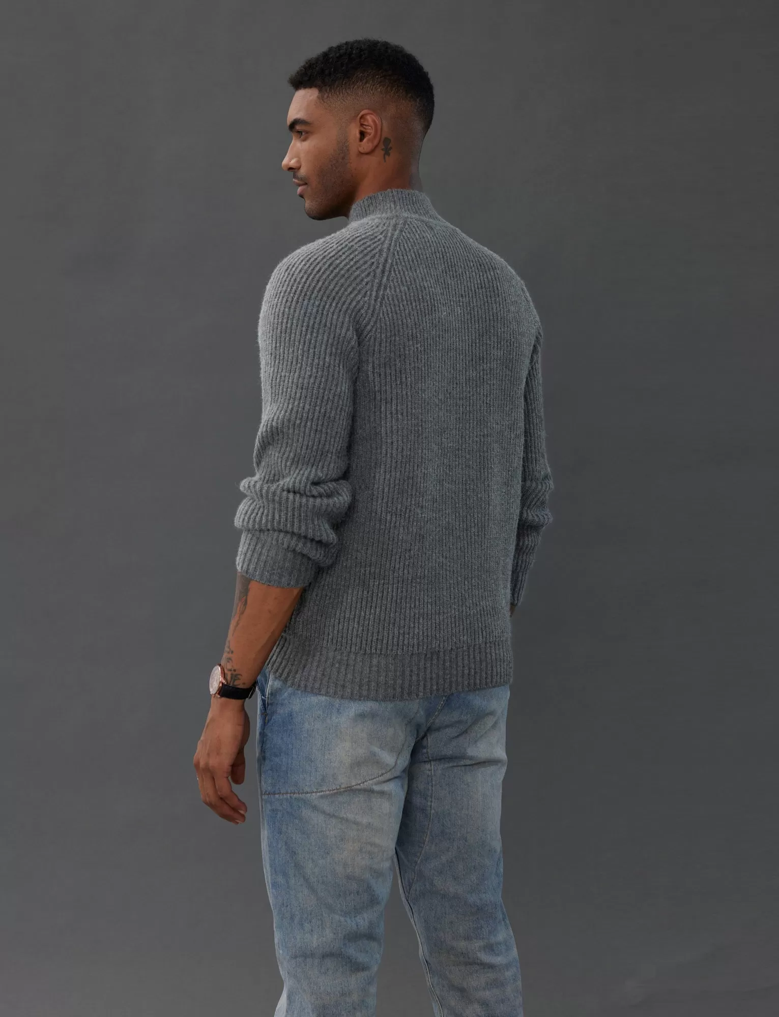 Men's Mock Neck Sweater Casual Cable Twisted Knitted Pullover Sweaters