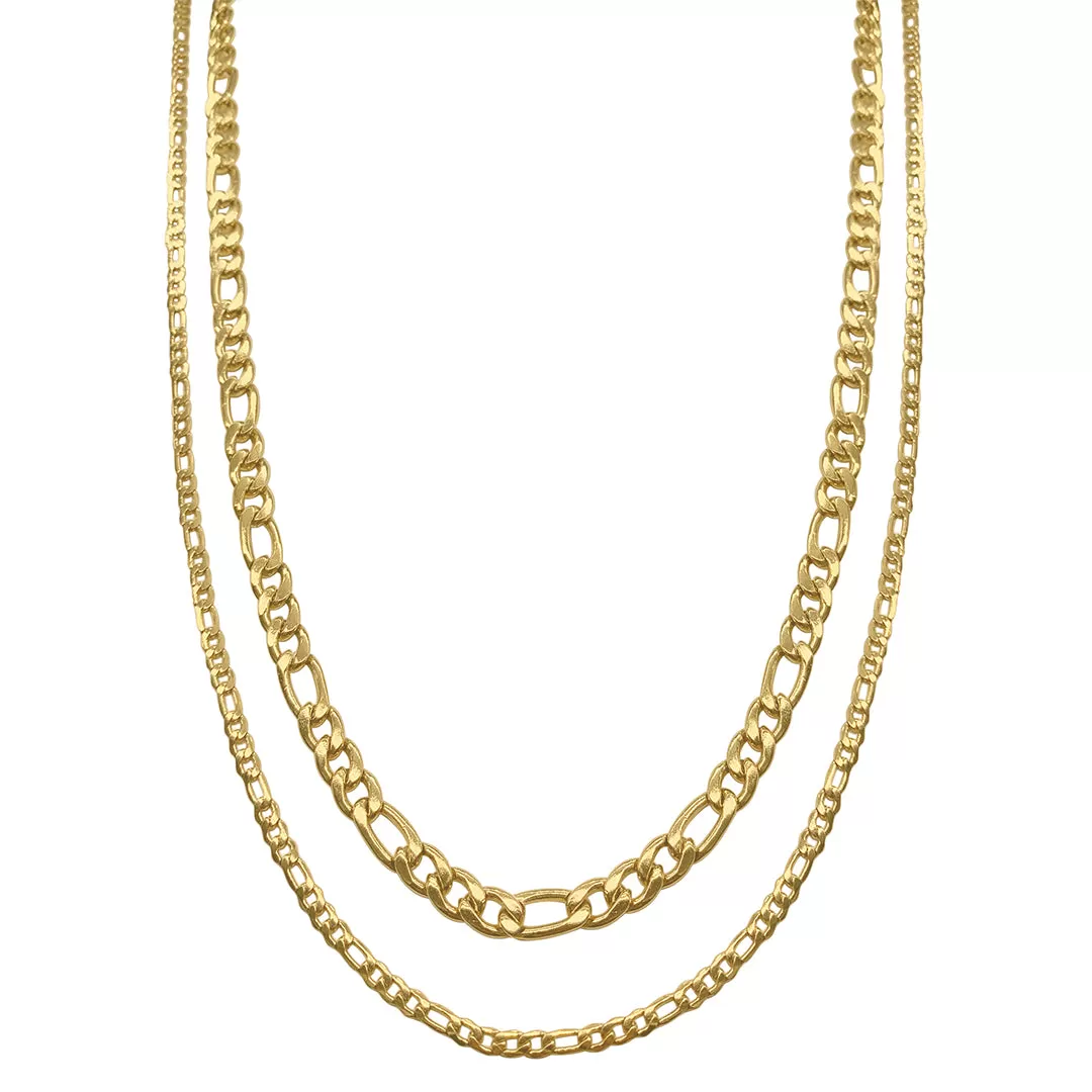 Men's Tarnish Resistant 14k Gold Plated Figaro Chain Set