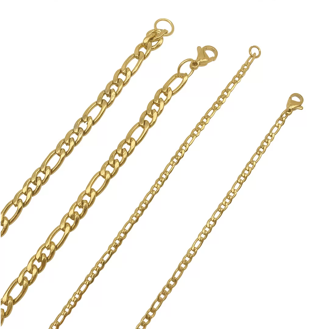 Men's Tarnish Resistant 14k Gold Plated Figaro Chain Set