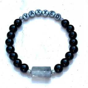 Men’s “Vaxxed”Onyx, Hematite, Smokey Quartz Stretch Bracelet