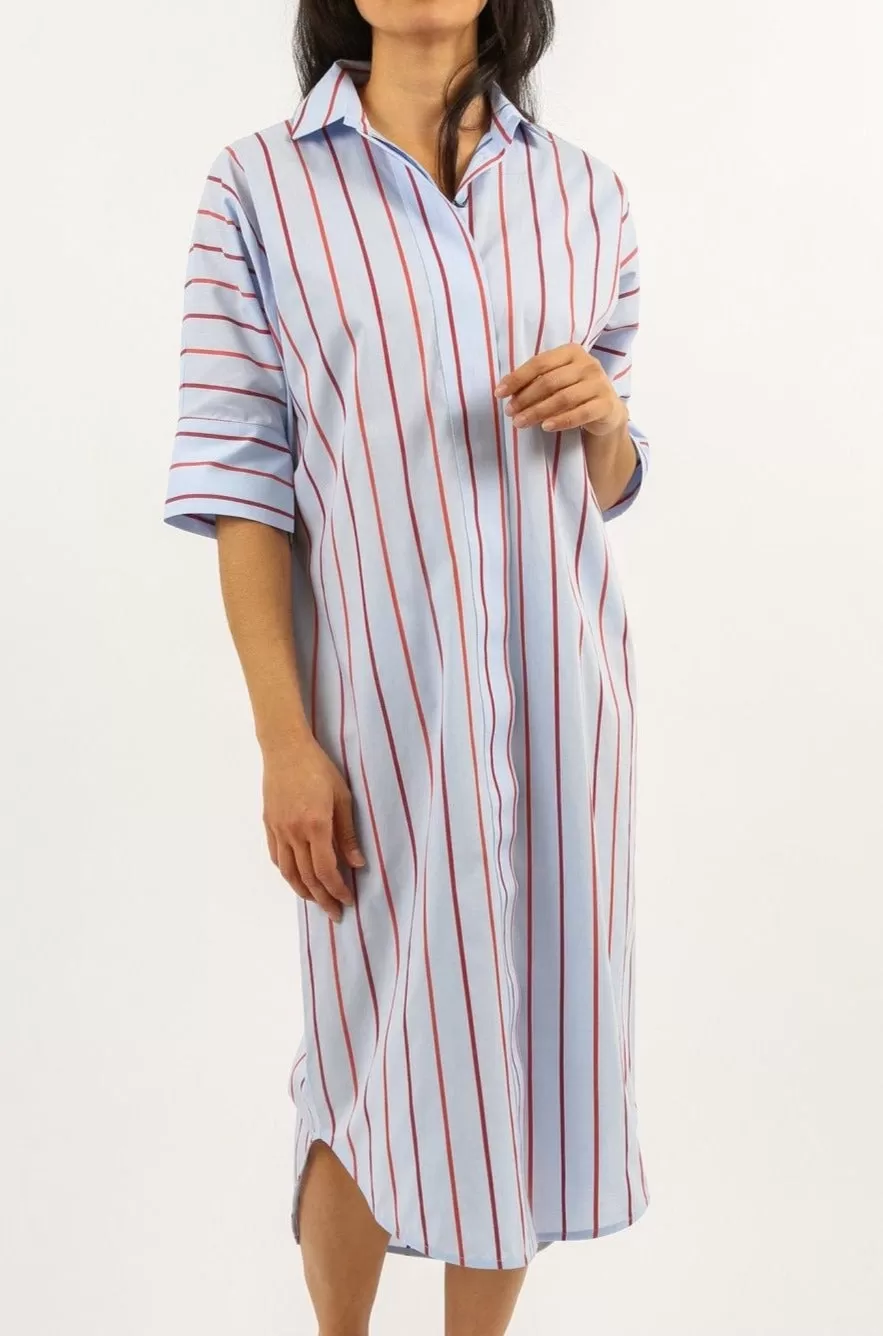 MODENA DOLMAN SLEEVE SHIRT DRESS IN ITALIAN COTTON SPRING STRIPE