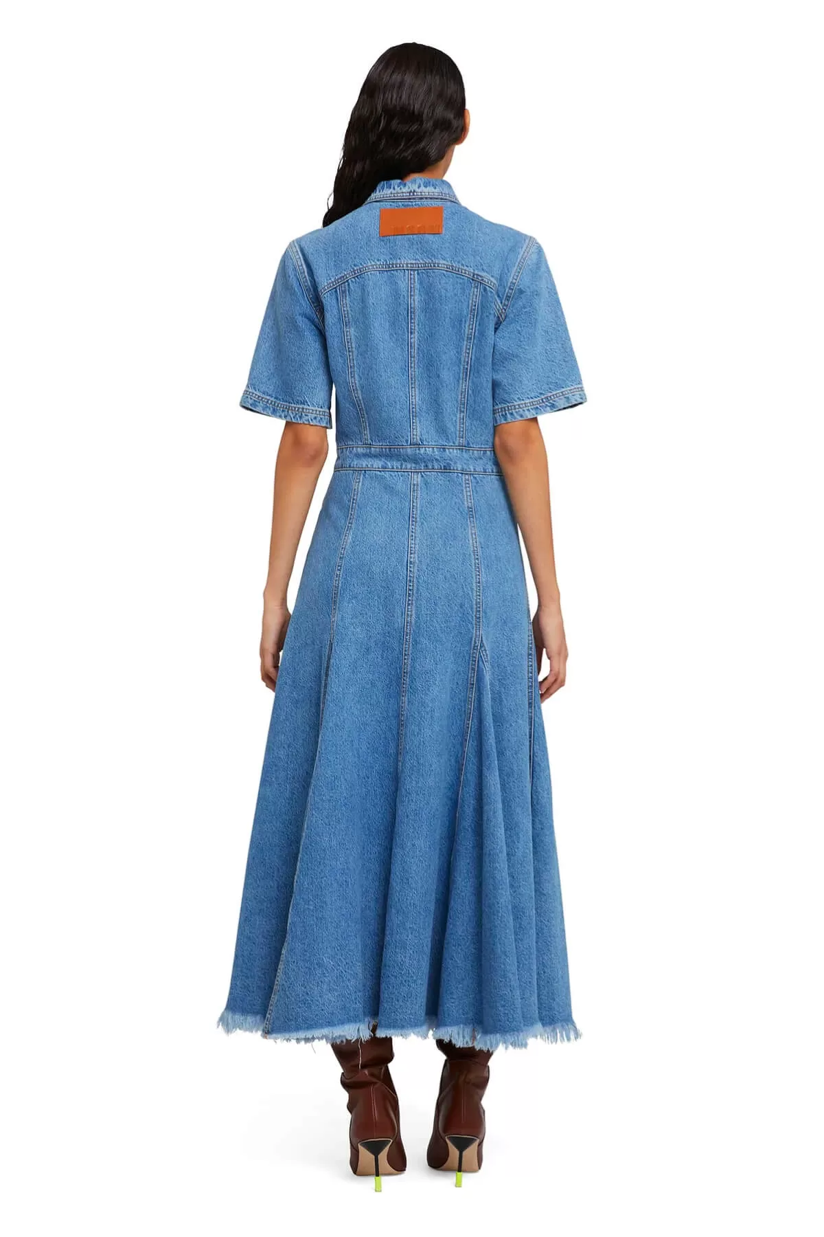 MSGM Short Sleeve Denim Midi Dress - Blue