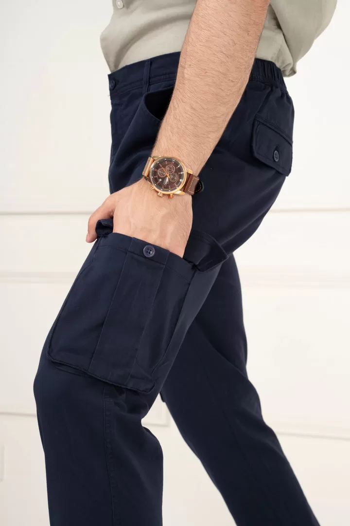 Navy Blue Slim Fit Stretch Cargo Pants