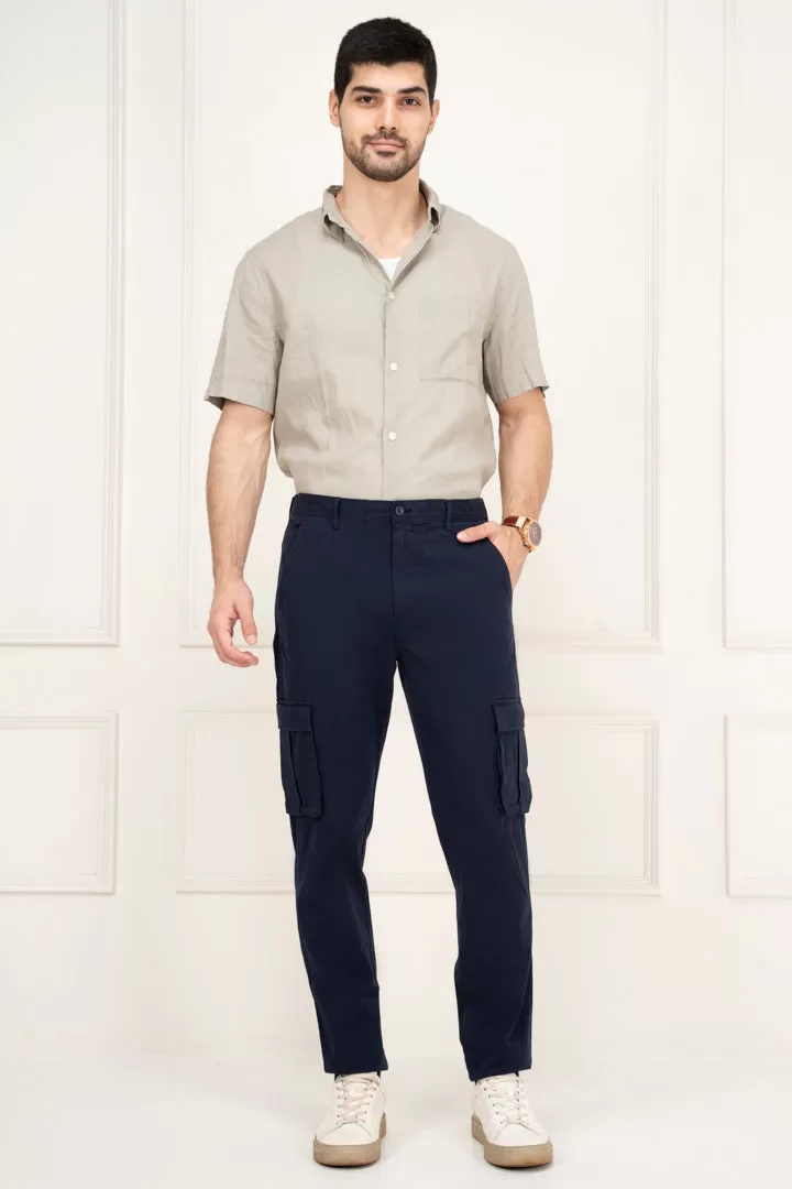 Navy Blue Slim Fit Stretch Cargo Pants