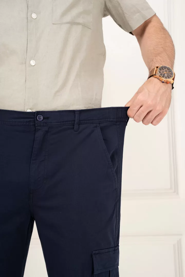 Navy Blue Slim Fit Stretch Cargo Pants