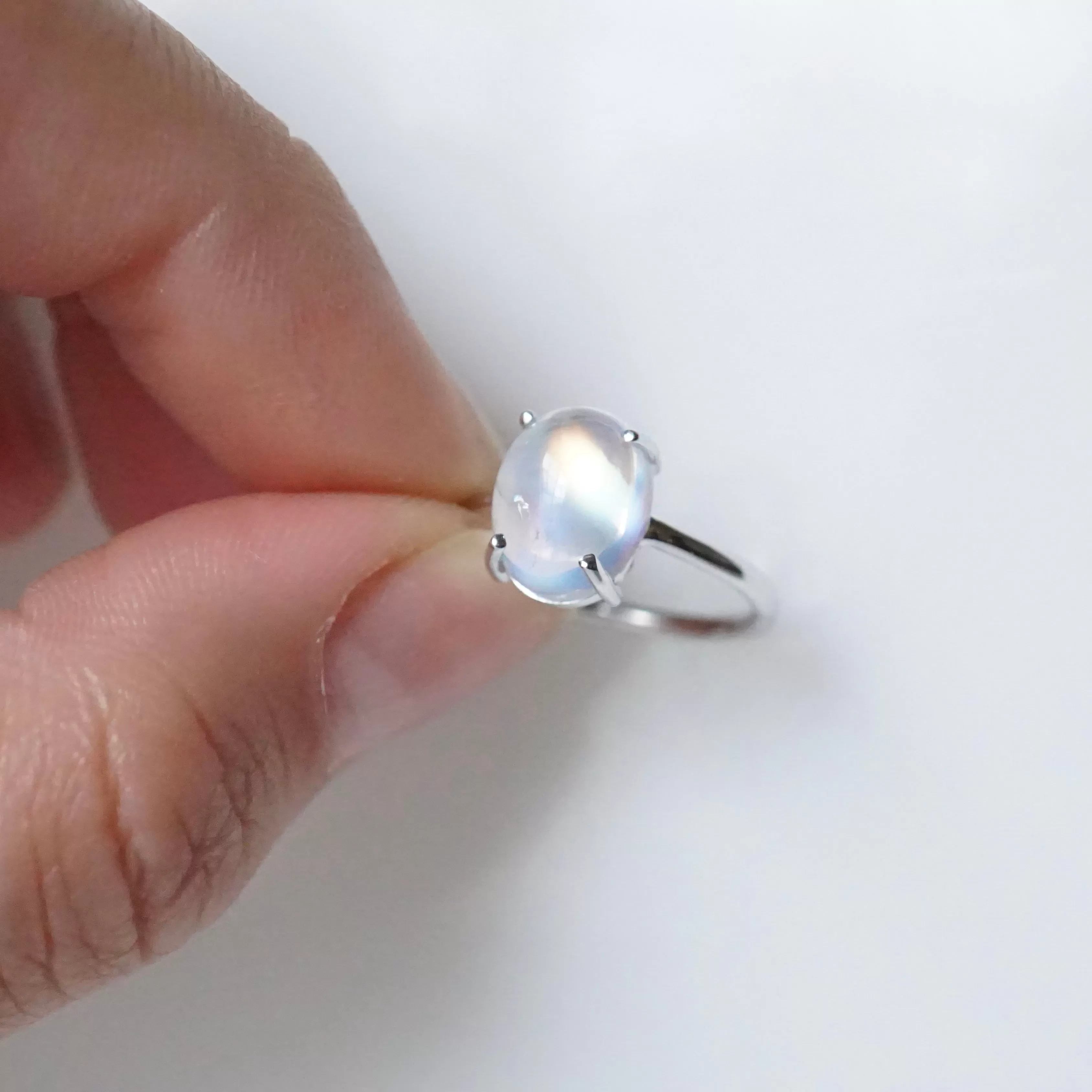 Oval Moonstone Ring 14k White Gold - Rainbow Moonstone Gold Ring - Moonstone Gold Ring