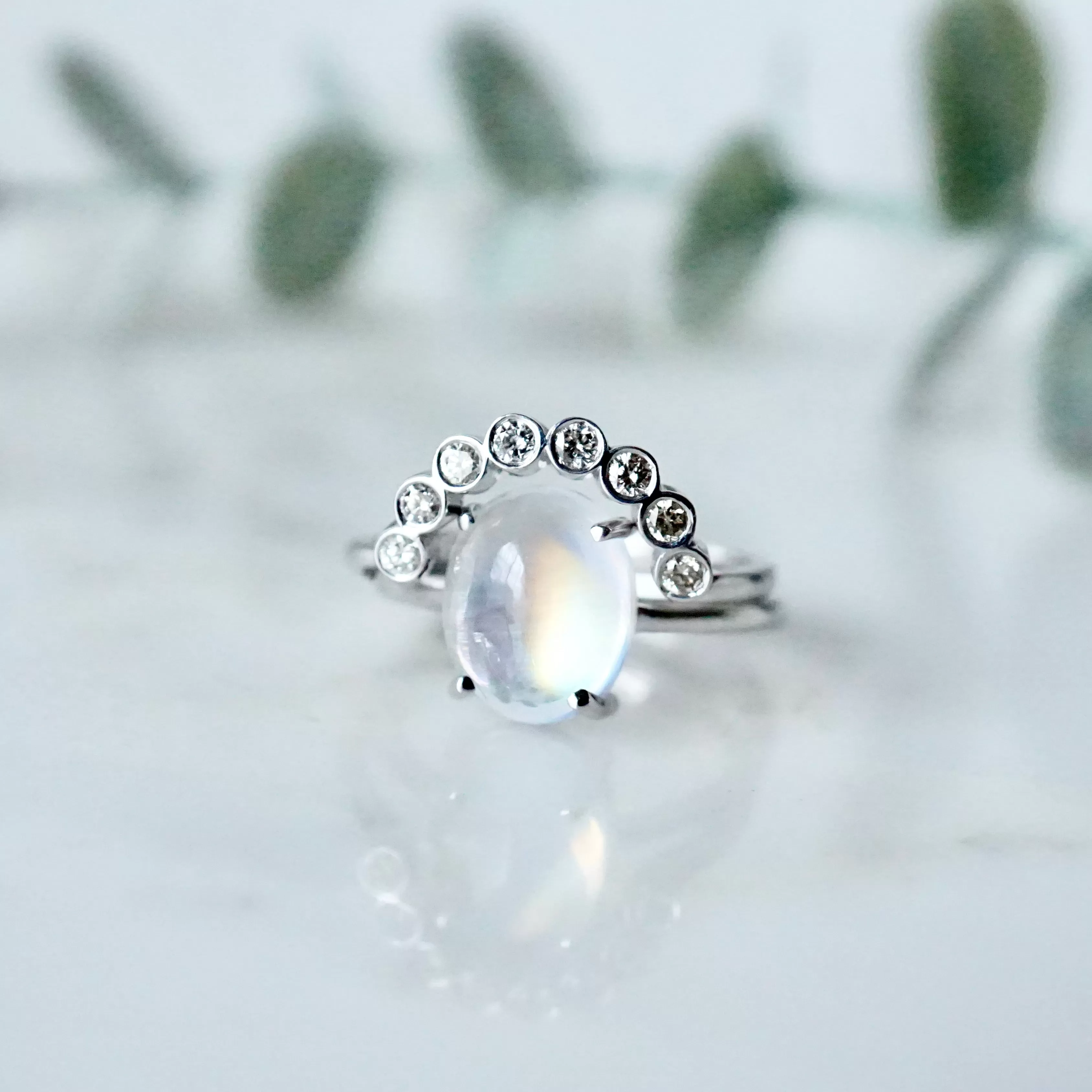 Oval Moonstone Ring 14k White Gold - Rainbow Moonstone Gold Ring - Moonstone Gold Ring