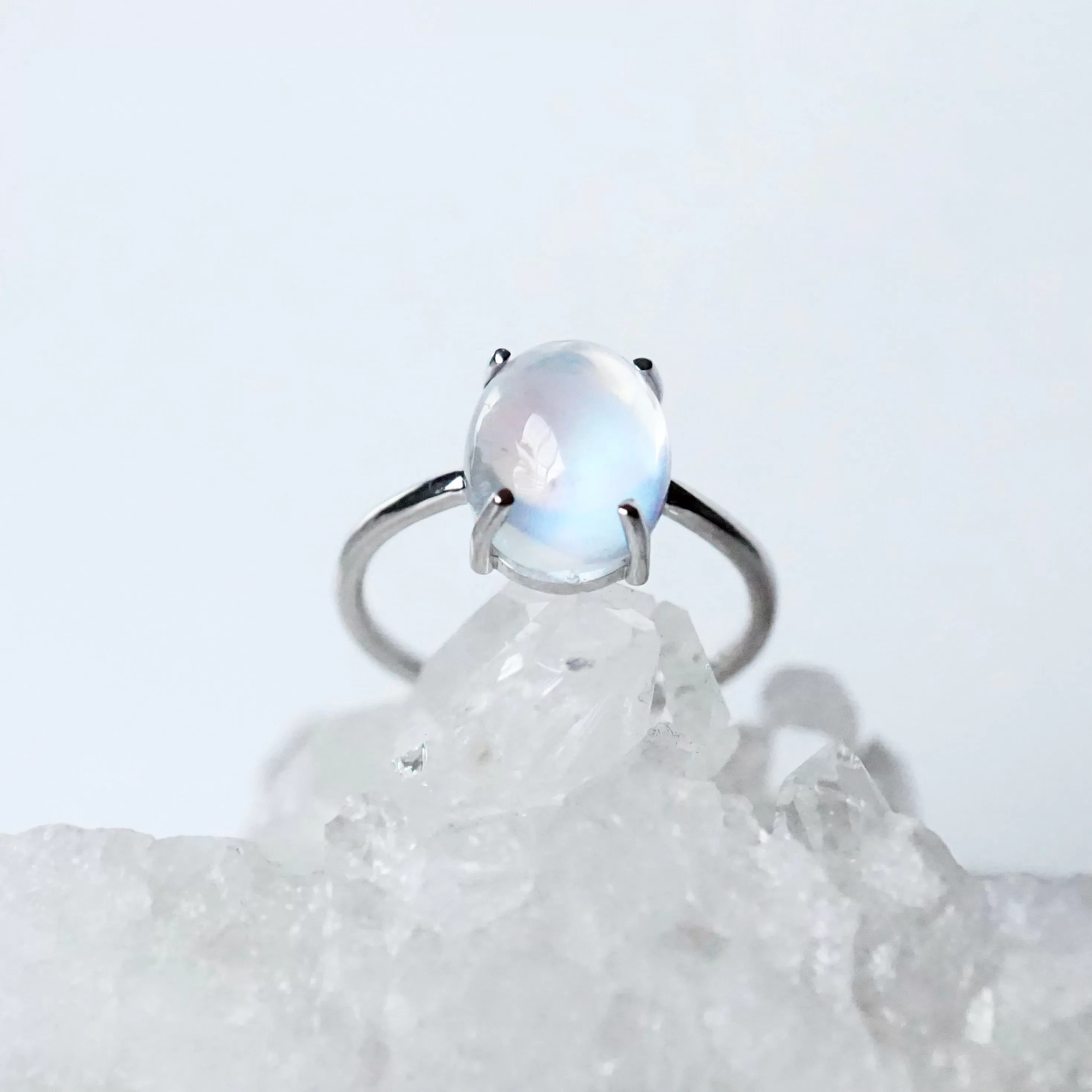 Oval Moonstone Ring 14k White Gold - Rainbow Moonstone Gold Ring - Moonstone Gold Ring