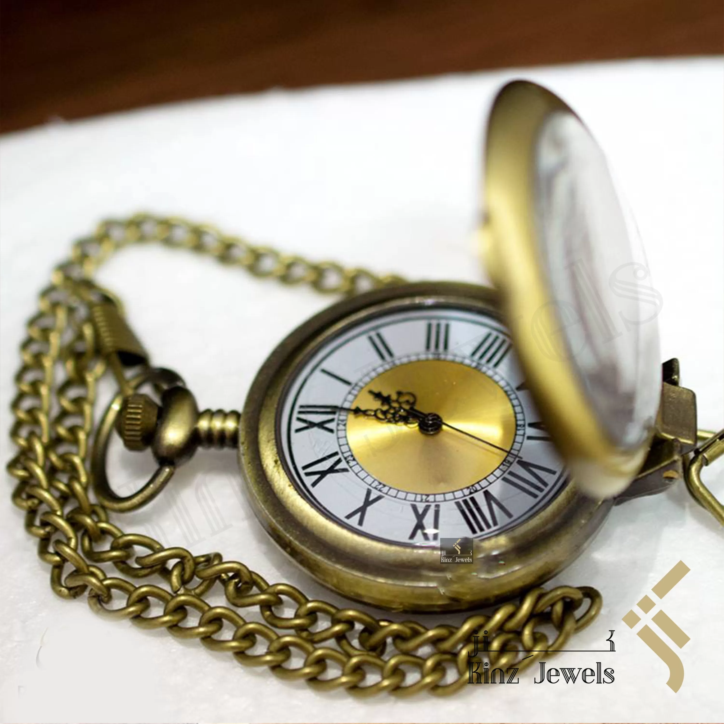 Personalized Golden Brass Magnifier Pocket Watch