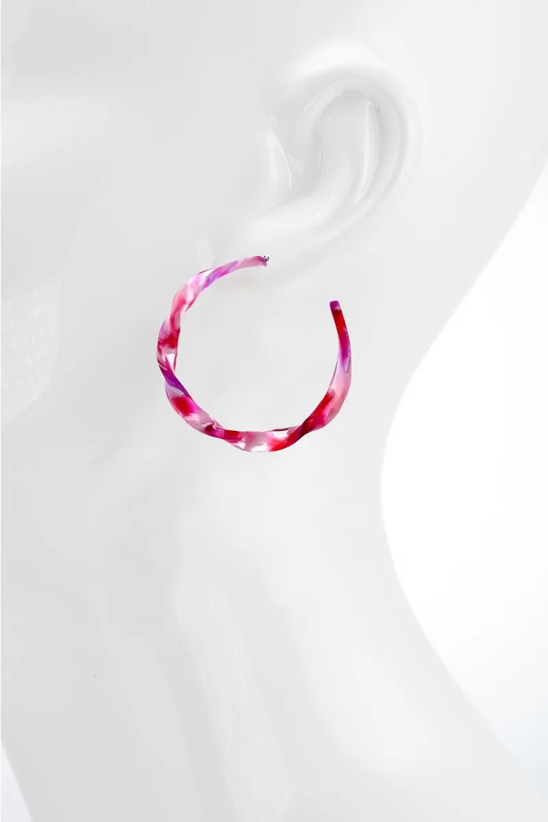 Pink/White Marble Twisted Hoop Earrings