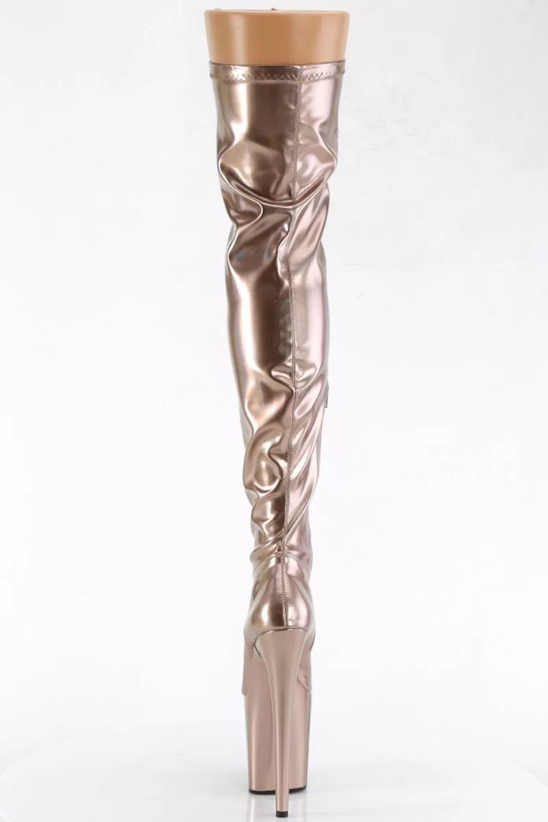 Pleaser USA Flamingo-3000 8inch Thigh High Pleaser Boots - Holographic Rose Gold