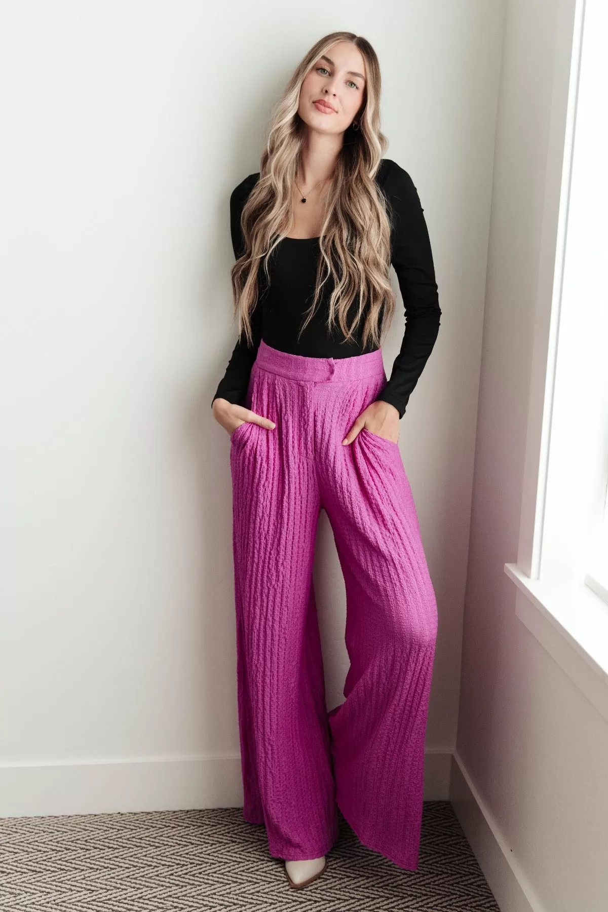 Pleated Pink Wide Leg Trouser Pants