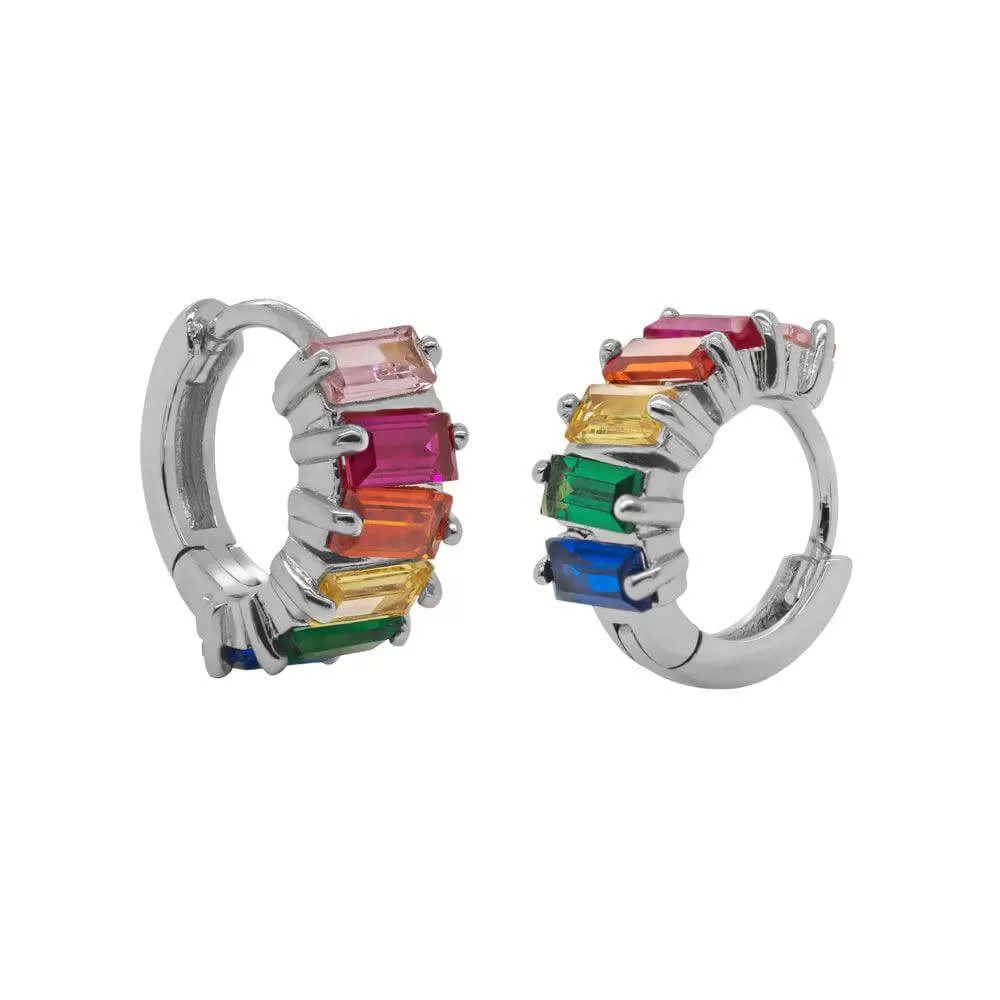 Rainbow Baguette Huggie Earrings