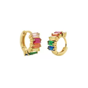 Rainbow Baguette Huggie Earrings