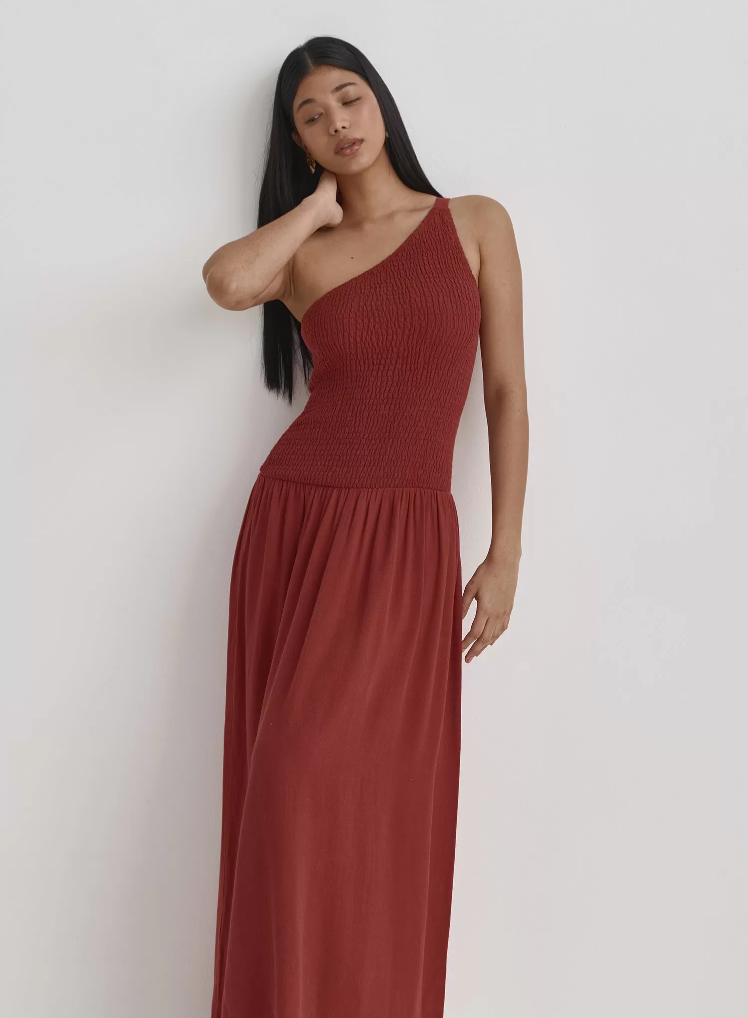 Red One Shoulder Maxi Dress- Steffi