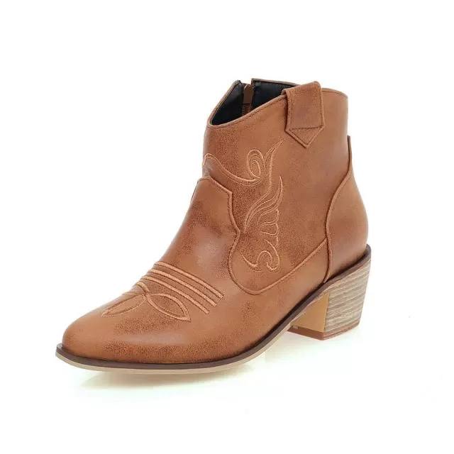 Retro cowboy boots  Low Heel Autumn Winter Women Shoes