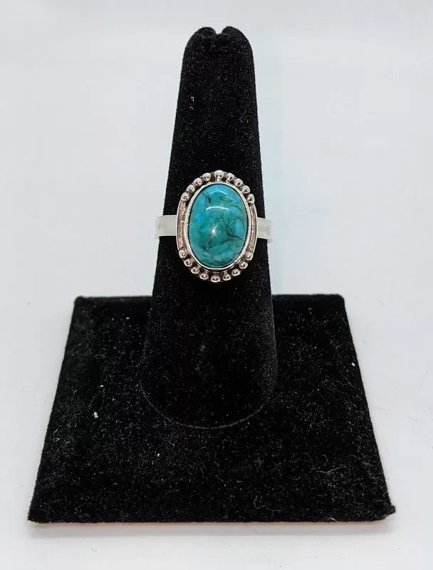 Ring, Turquoise Oval w-Beaded