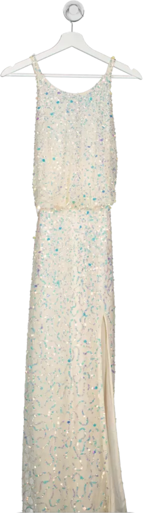 River Island White Sequin Halter Neck Maxi Dress UK 8