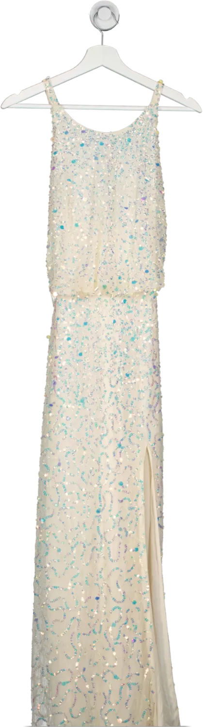 River Island White Sequin Halter Neck Maxi Dress UK 8