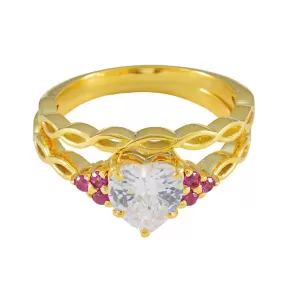 Riyo Complete Silver Ring With Yellow Gold Plating Ruby CZ Stone Heart Shape Prong Setting Fashion Jewelry Halloween Ring