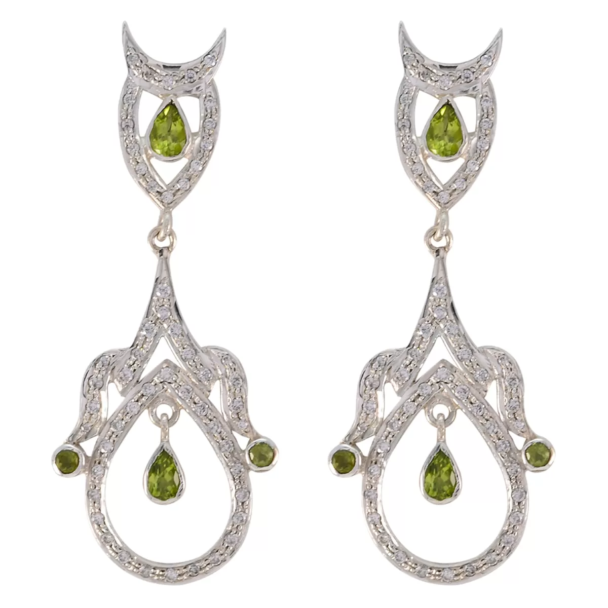 Riyo Foxy 925 Sterling Silver Earring For Sister Peridot Earring Bezel Setting Green Earring Jhumka Earring