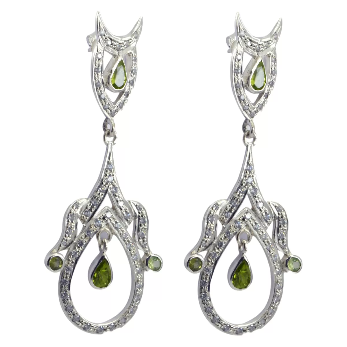 Riyo Foxy 925 Sterling Silver Earring For Sister Peridot Earring Bezel Setting Green Earring Jhumka Earring