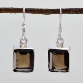 Riyo Genuine Gems Octogon Faceted Brown Smokey Quartz Silver Earring gift for mothers day