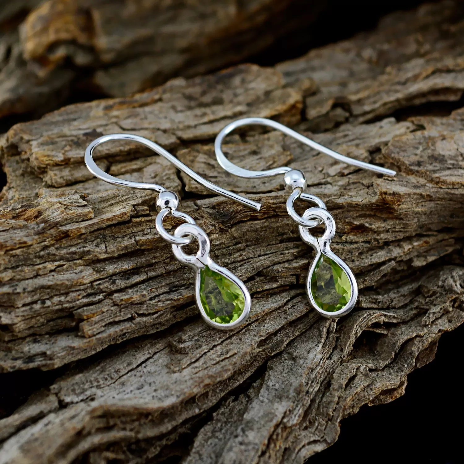 Riyo Genuine Gems pear Faceted Green Peridot Silver Earrings thanks giving gift