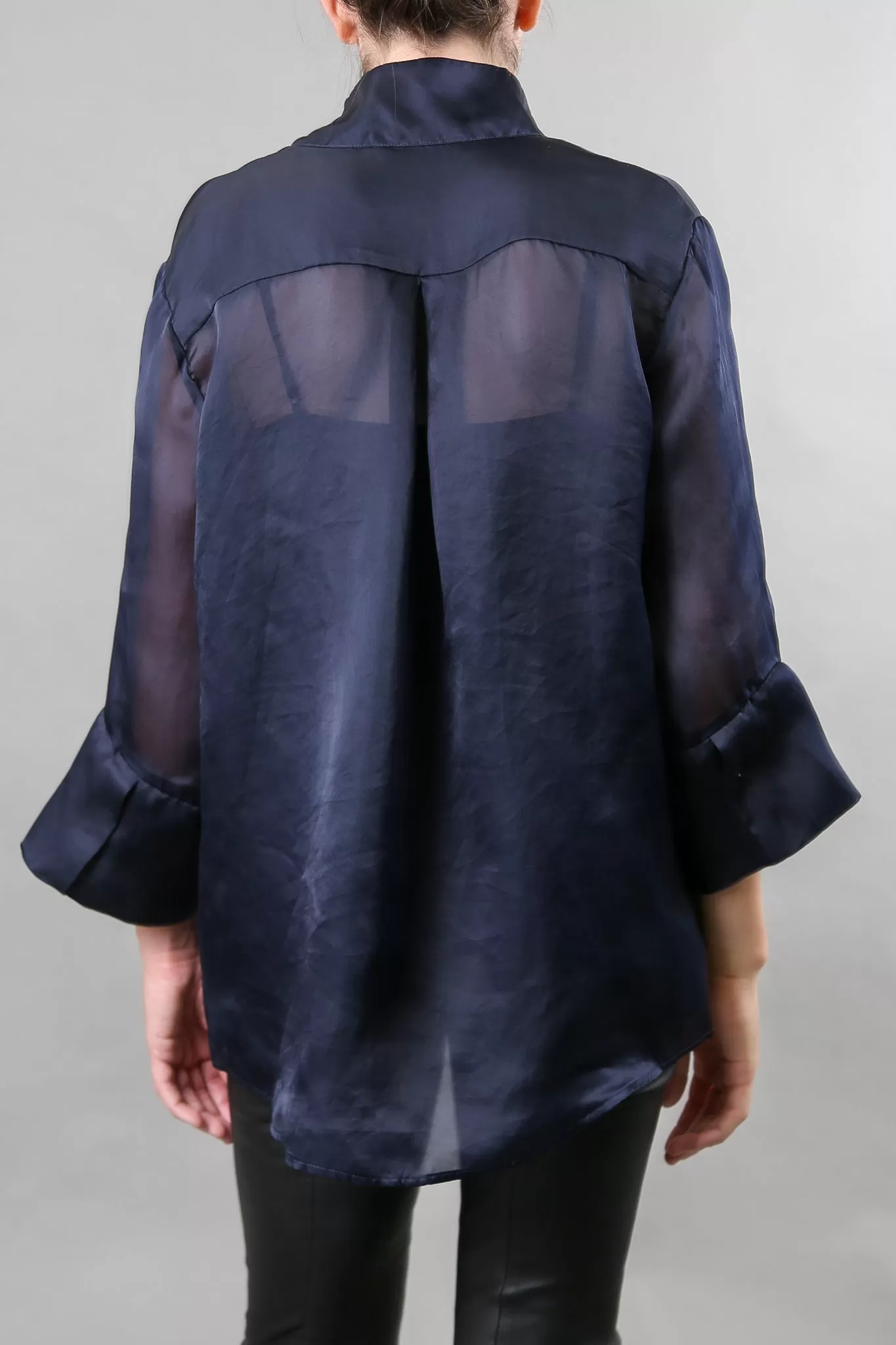 SANDRI BELTED SILK ORGANZA BLOUSE MIDNIGHT NAVY