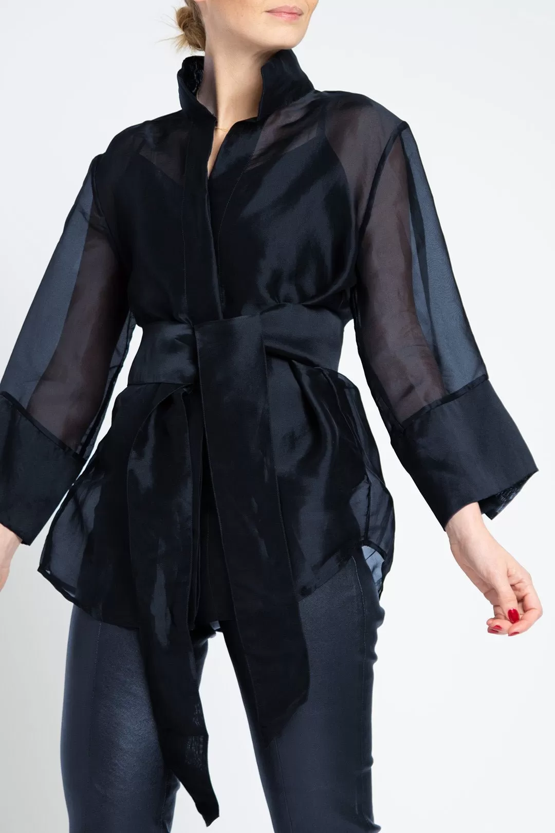 SANDRI BELTED SILK ORGANZA BLOUSE MIDNIGHT NAVY