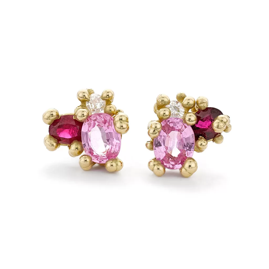 Sapphire and Ruby Cluster Studs