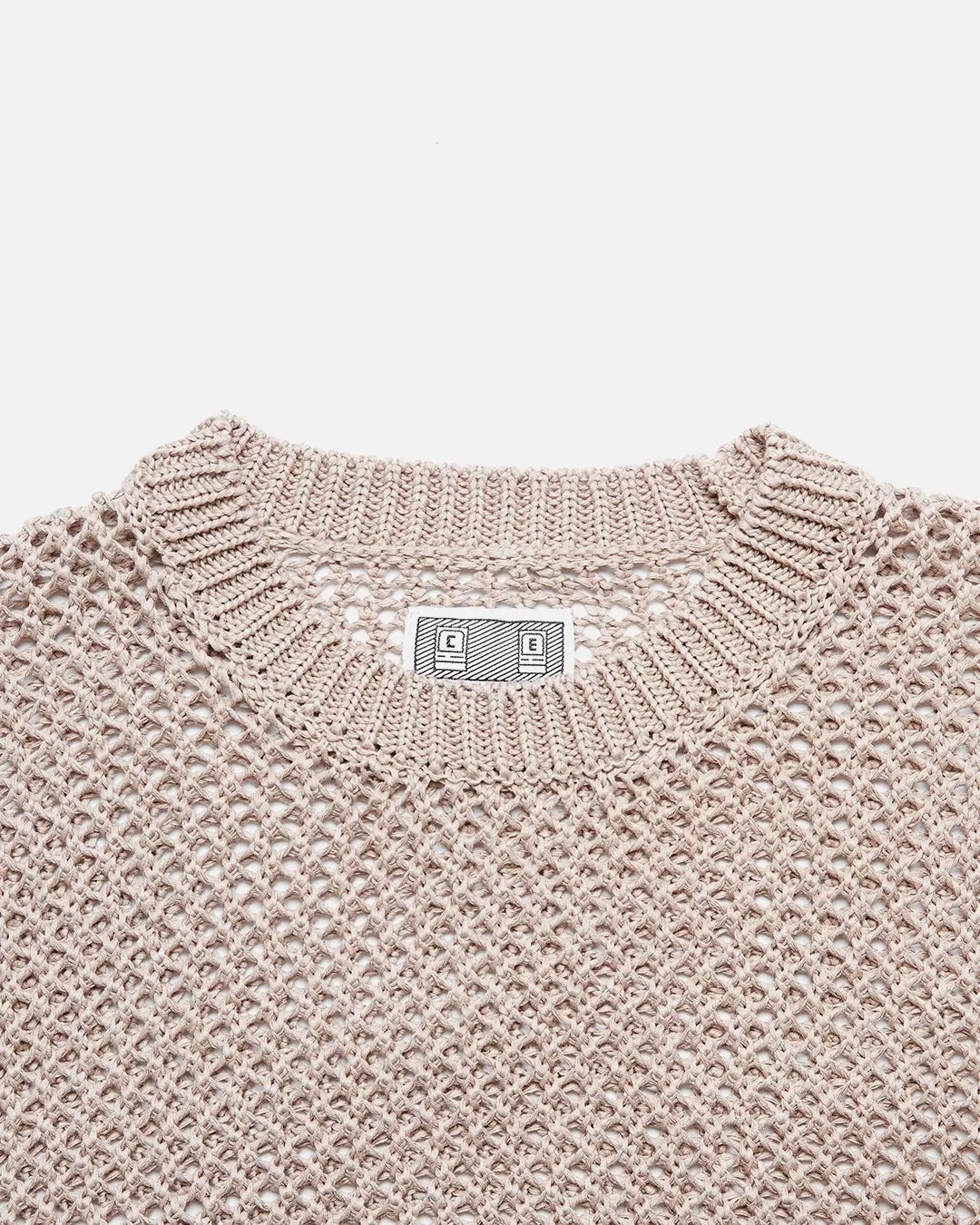 Side Mesh Loose Waffle Knit - Biege