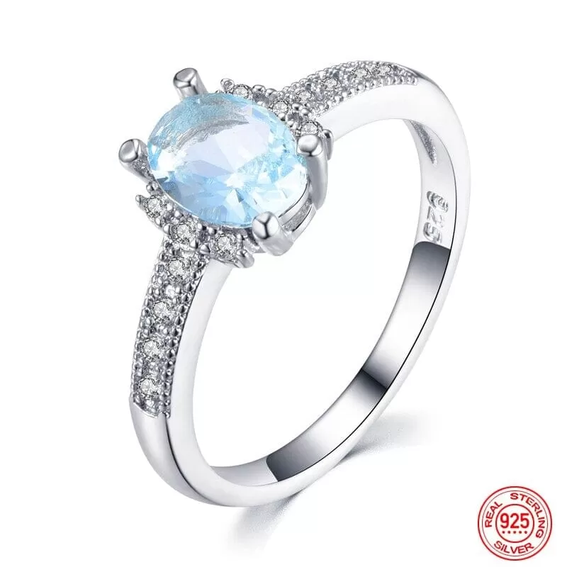 Silver Charm Oval Aquamarine Ring