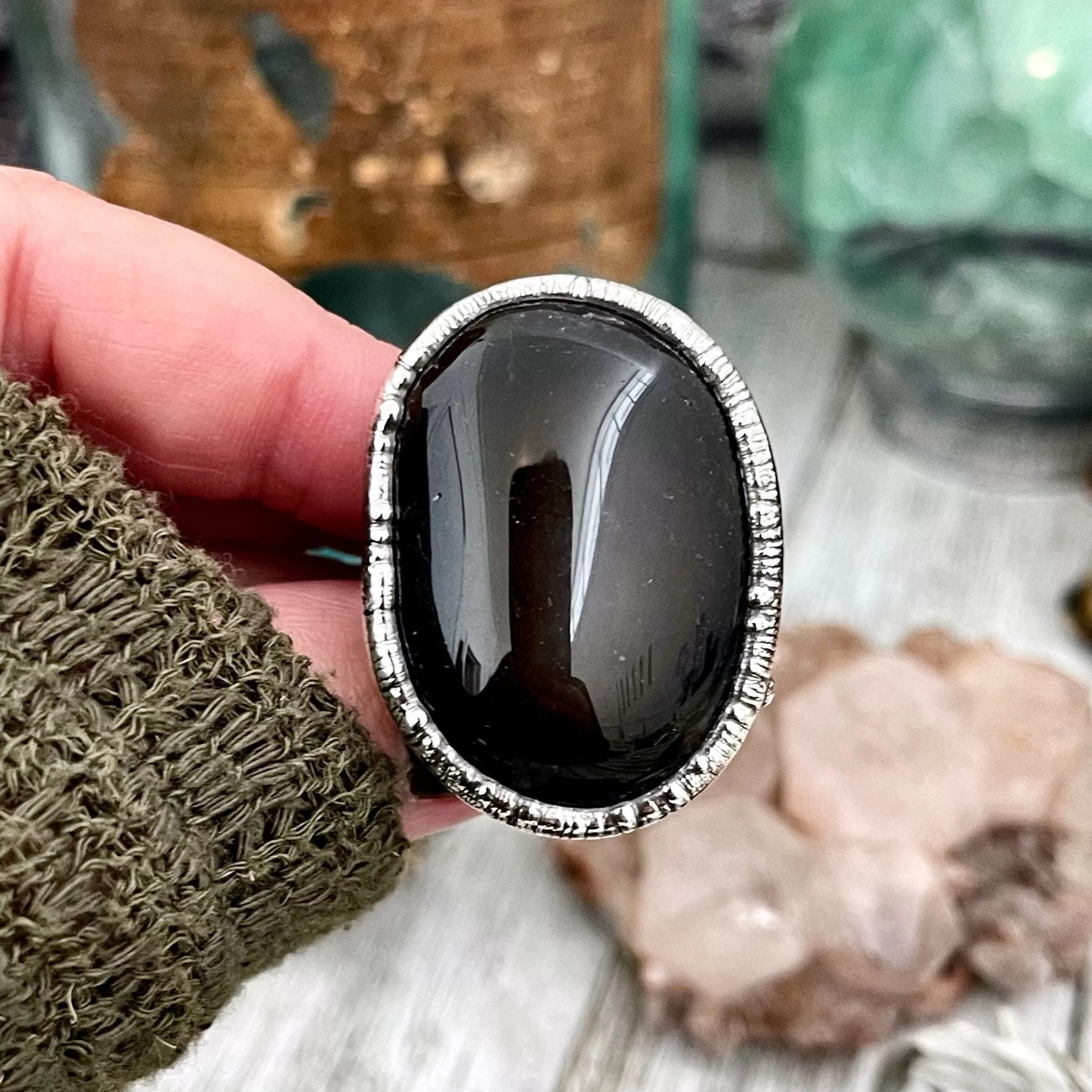 Size 7 Natural Black Obsidian Ring in Fine Silver / Foxlark Collection - One of a Kind