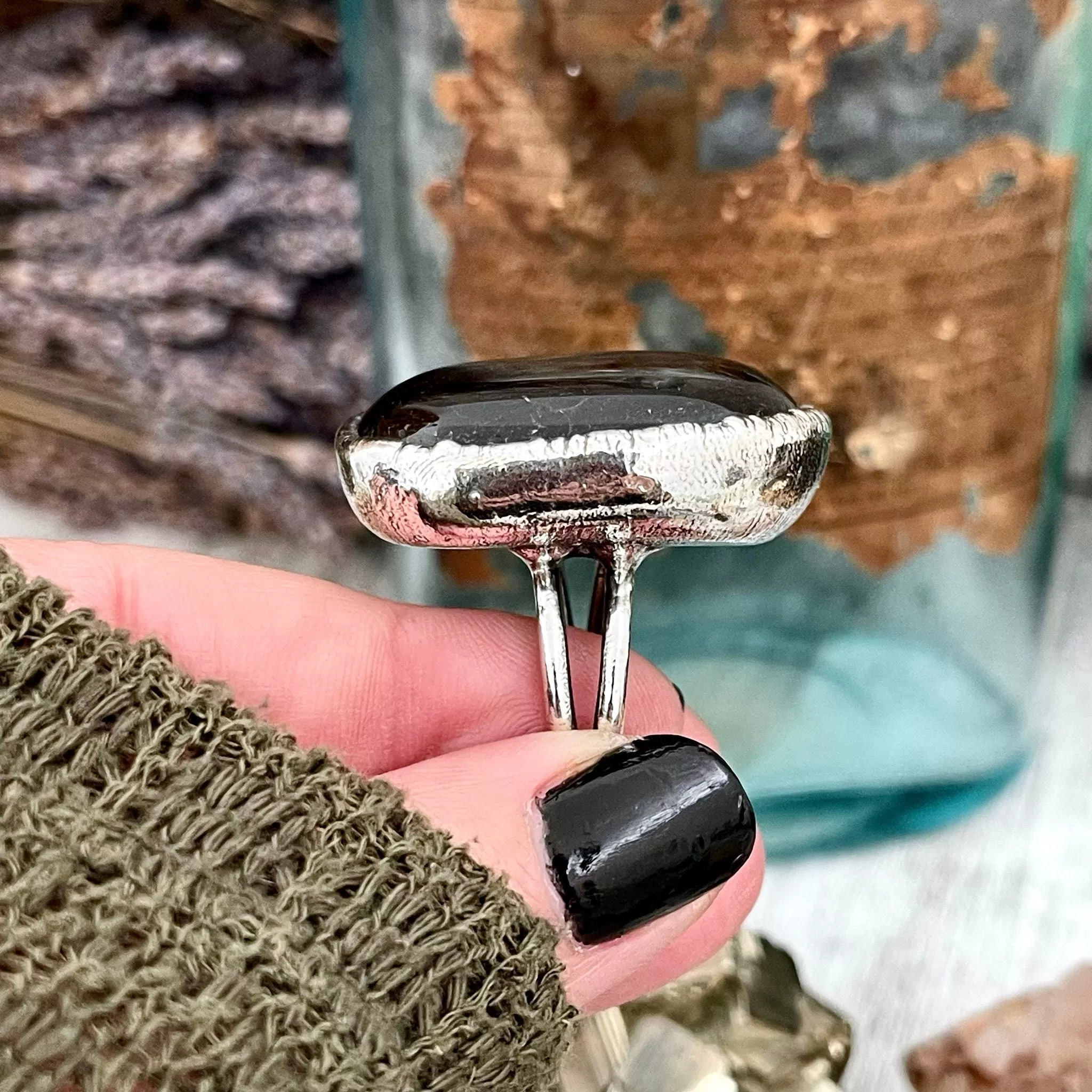 Size 7 Natural Black Obsidian Ring in Fine Silver / Foxlark Collection - One of a Kind