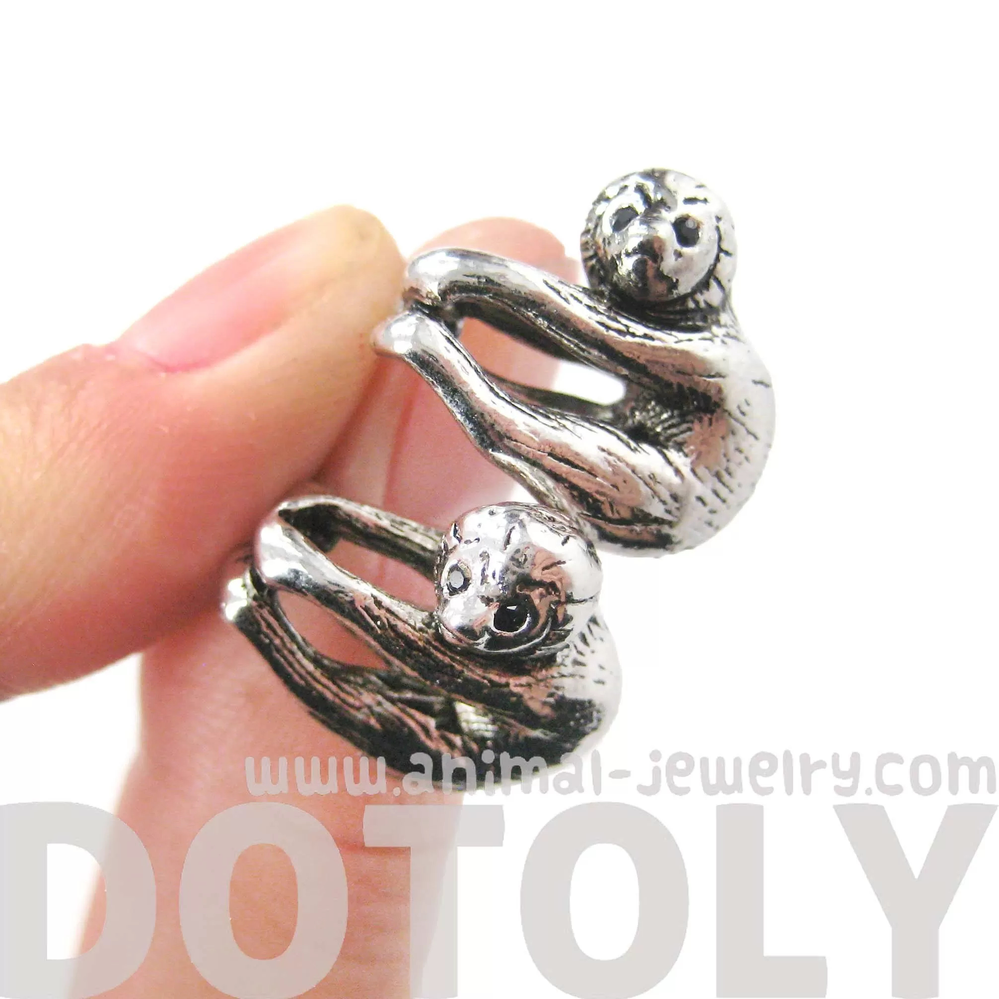 Sloth Shaped Animal Stud Earrings in Shiny Silver | Animal Jewelry