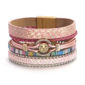 'Star' Charm Cuff Bracelet - pink