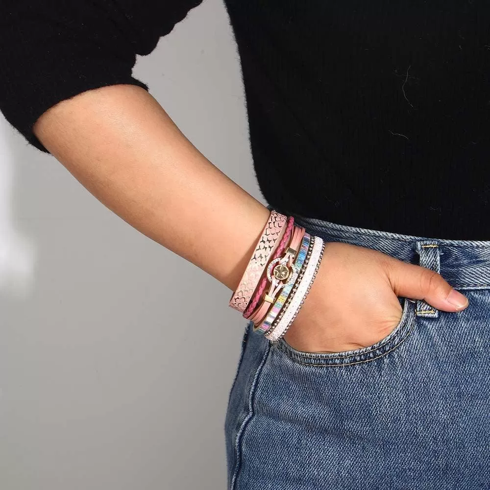 'Star' Charm Cuff Bracelet - pink