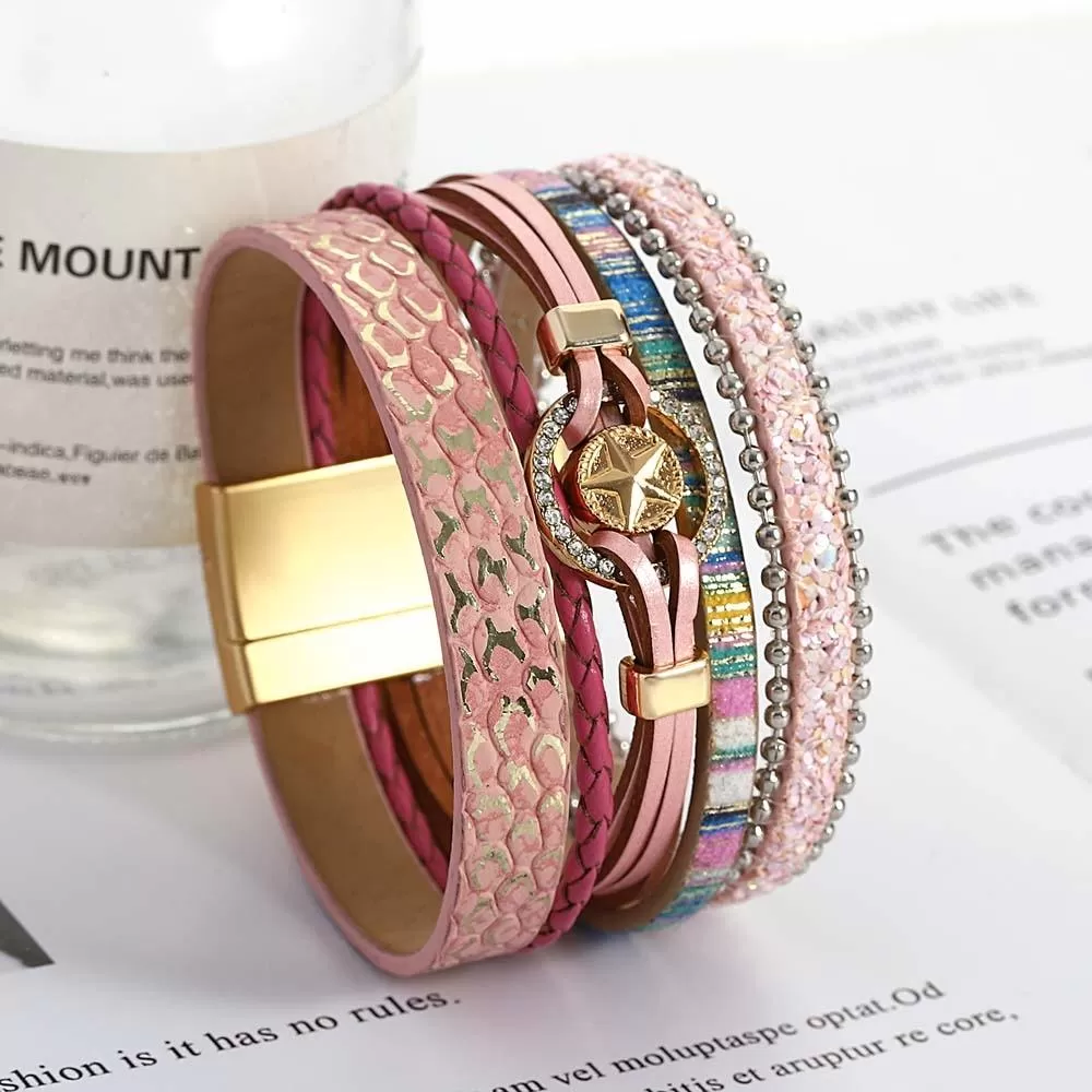 'Star' Charm Cuff Bracelet - pink