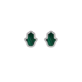 Sterling Silver Malachite Hamsa Vintage Stud Earrings