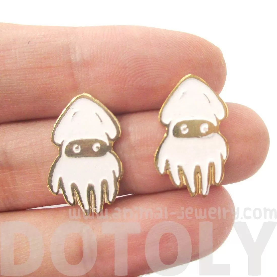 Super Mario Themed Squid Blooper Shaped Stud Earrings in Gold | Limited Edition Jewelry