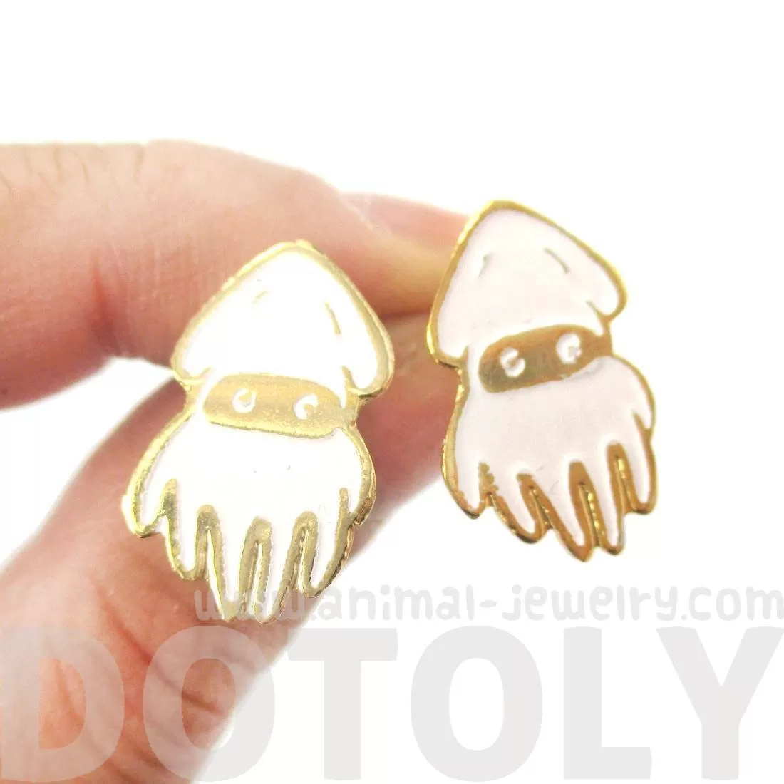 Super Mario Themed Squid Blooper Shaped Stud Earrings in Gold | Limited Edition Jewelry