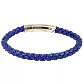 Tateossian Tubo Taito Braided Blue Leather Bracelet With Rose Gold Clasp