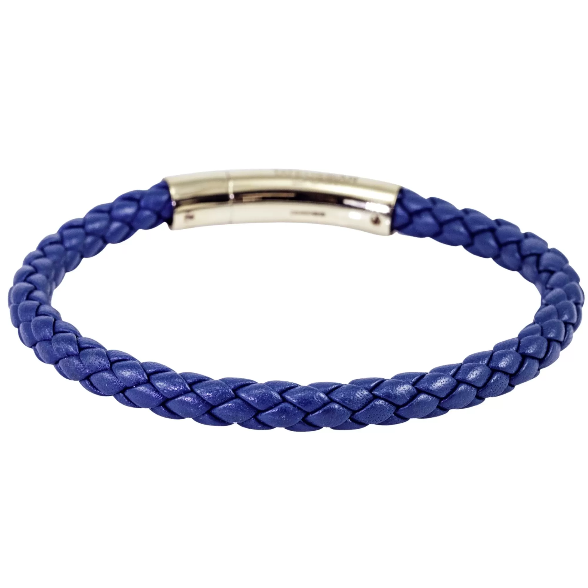 Tateossian Tubo Taito Braided Blue Leather Bracelet With Rose Gold Clasp