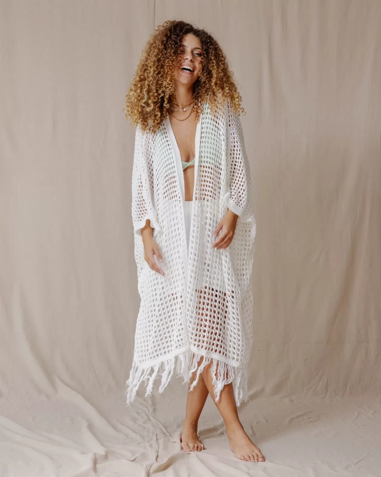 Trico Fringed Kimono White