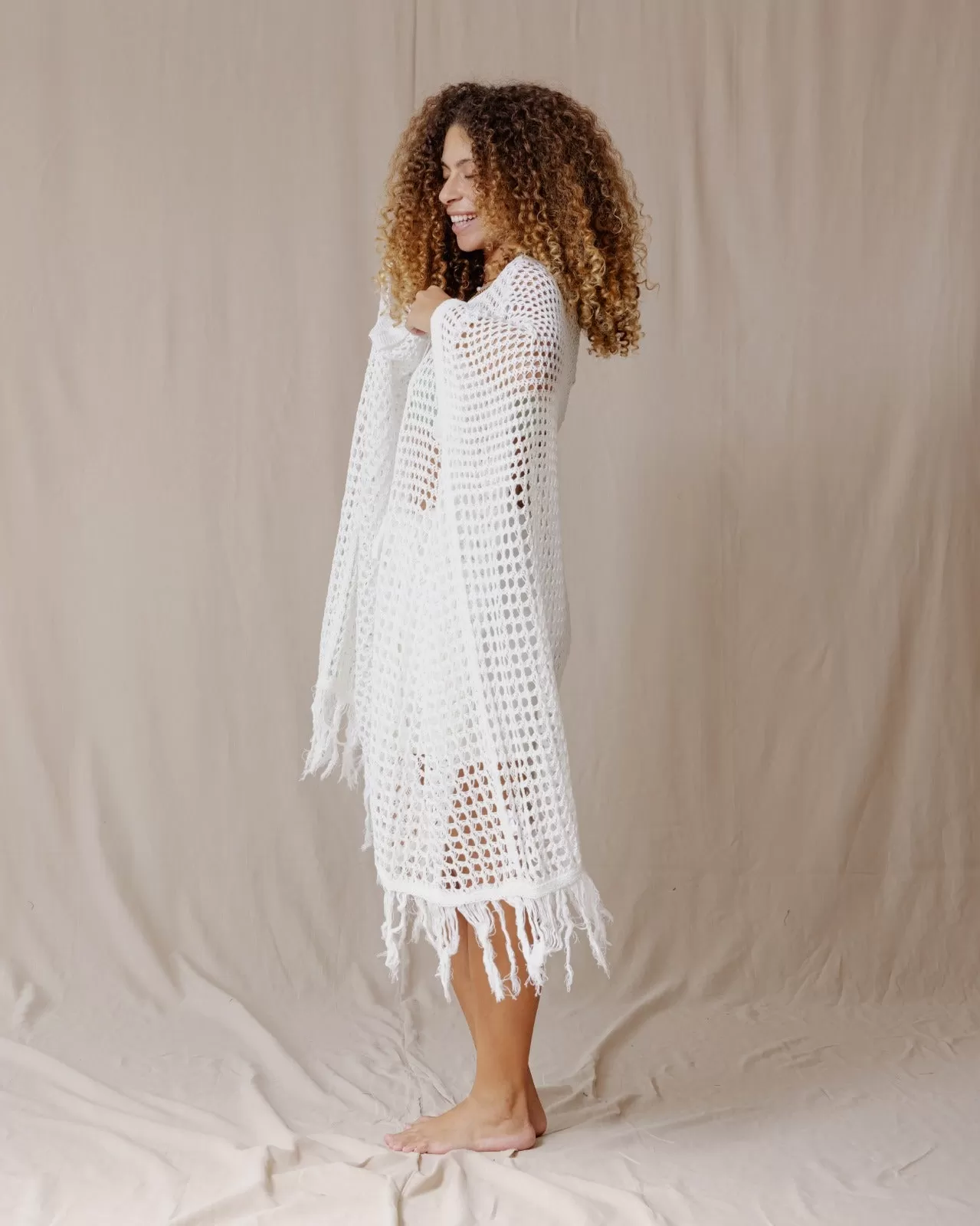 Trico Fringed Kimono White