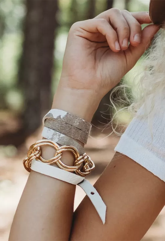 Vintage Hide Wrap Bracelet 29- White Taupe Leather